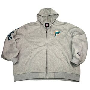 NFL Miami Dolphins Zip Hoodie‎ Mens XXL Gray Embroidered Sleeve Graphic NWOT
